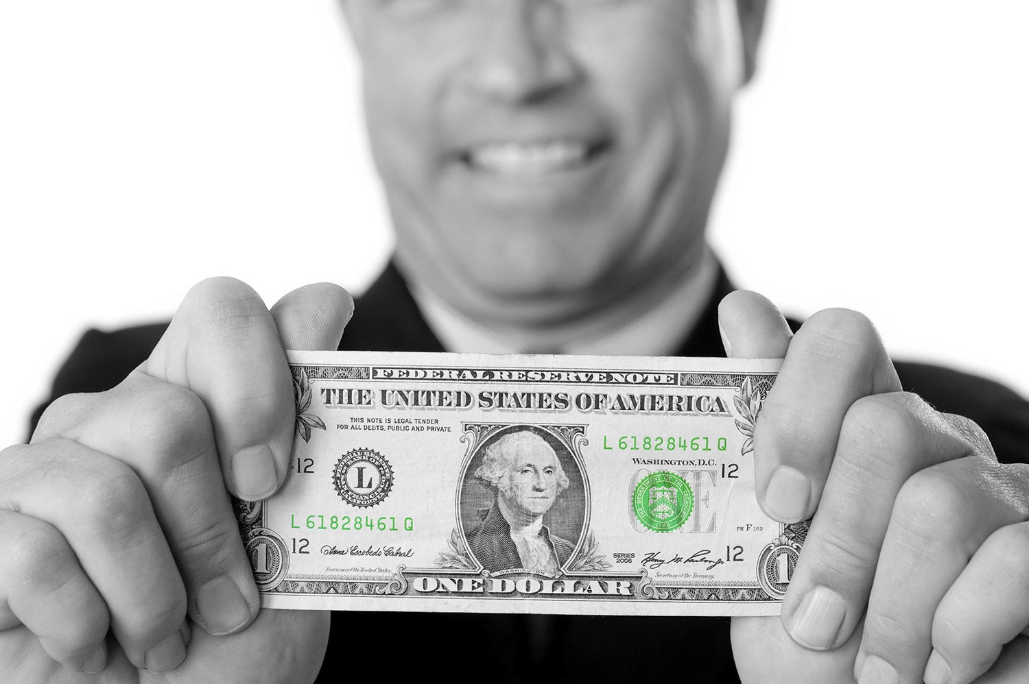 photo of greedy business man holding money