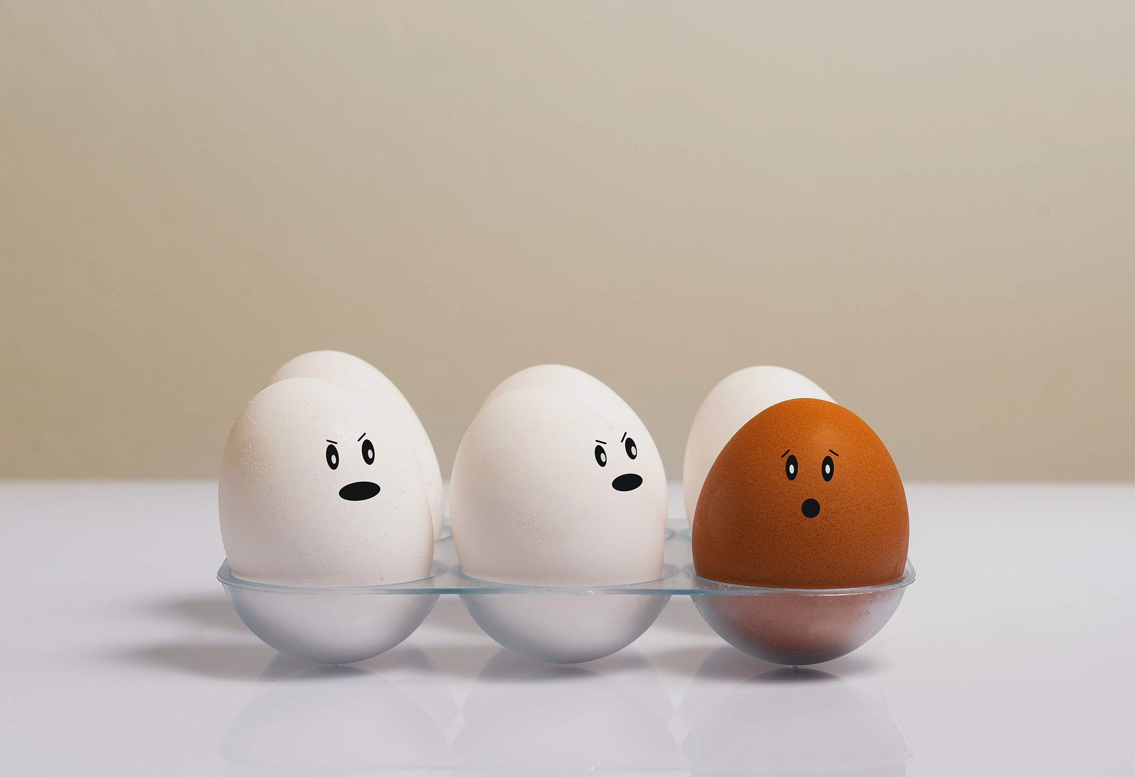 image of one brown egg among white ones representing discrimination